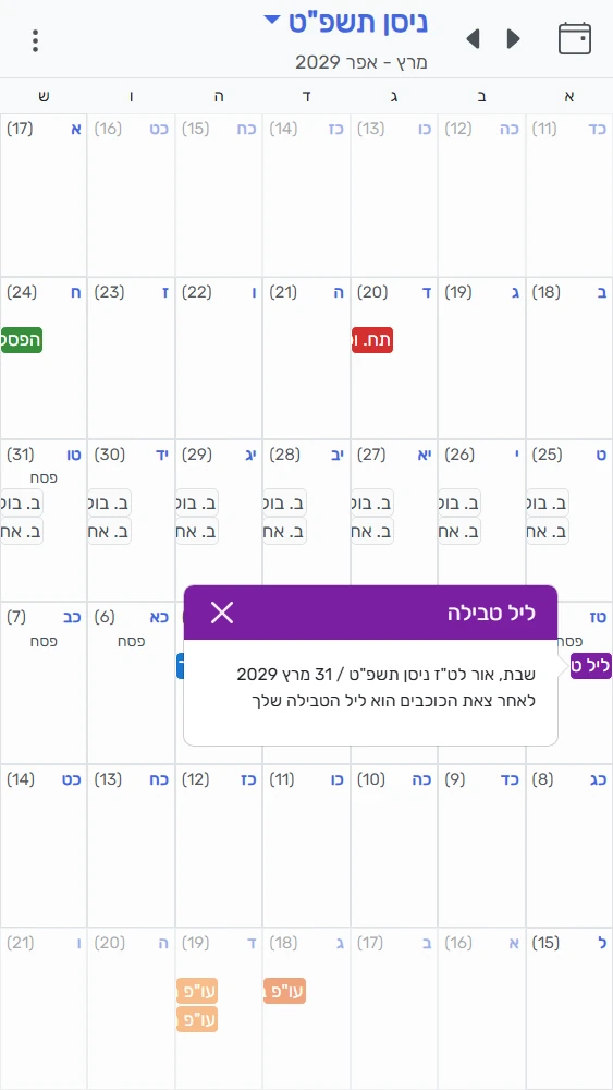 צילום מסך של תצוגת ליל טבילה במקווה-קל